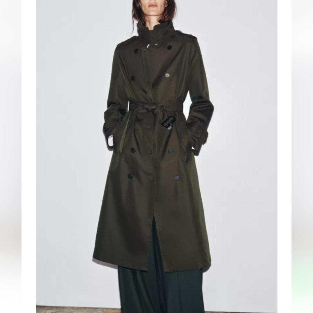 Zara Zw Collection Double Breasted Water Repellent Trench Coat Sz-L